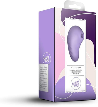 Rocks Off Sugar Boo Peek A Boo Suction Vibrator Lilac in an elegant flat lay, showcasing the 10 power modes that promise an unforgettable experience of pleasure.